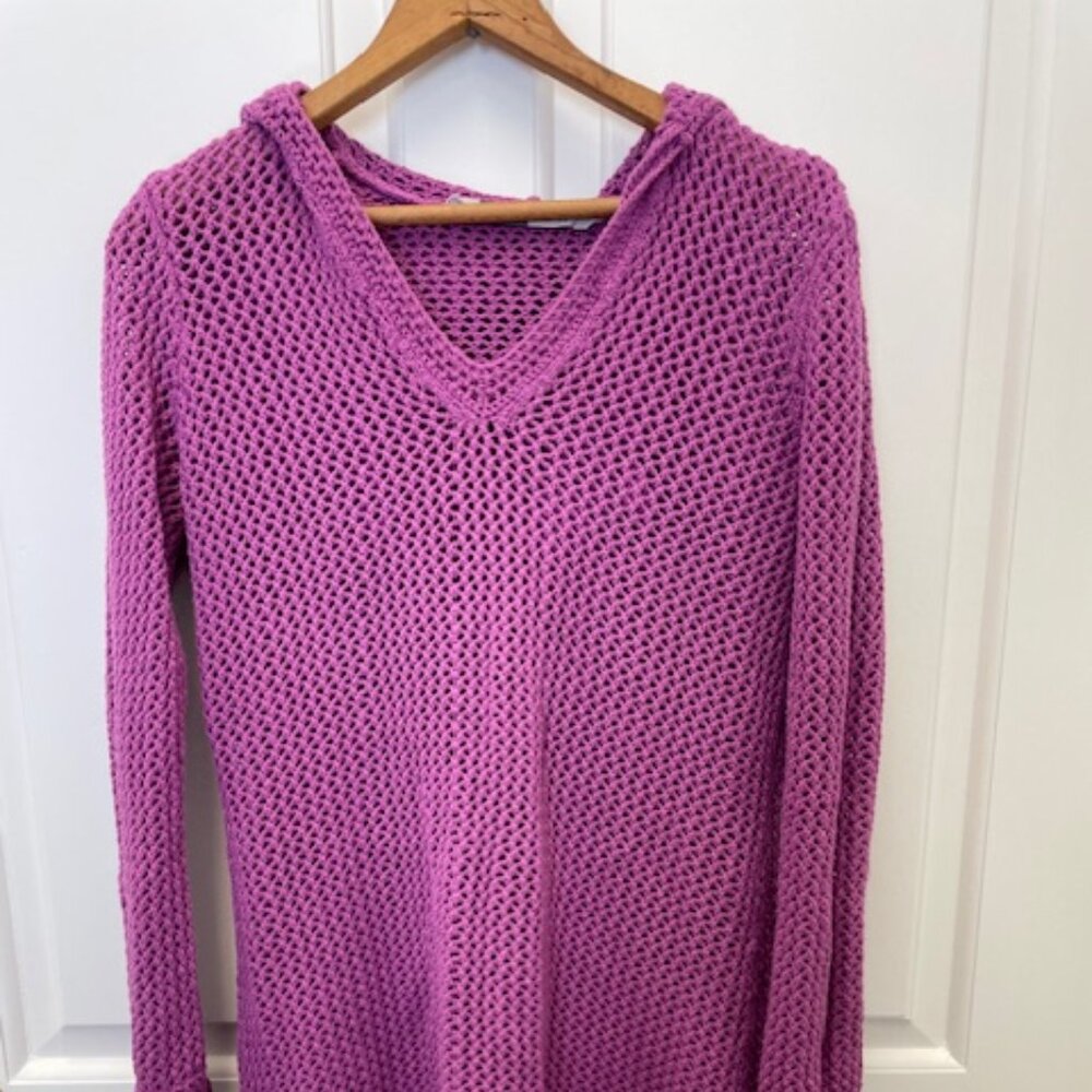 Purple Crocheted Hooded Athleta Beach Cover-Up